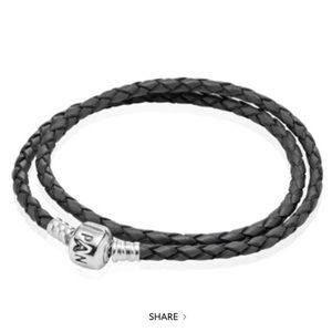 Pandora Double Strand Black Leather Braided Bracelet